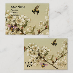 CARTE DE VISITE ABEILLES DE MIEL ET MONOGRAMME SAUVAGE DE ROSES