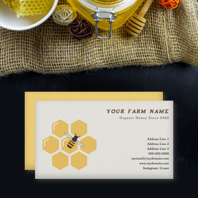 Carte de visite abeilles et peigne de miel (Bee and Honeycomb Business Card)