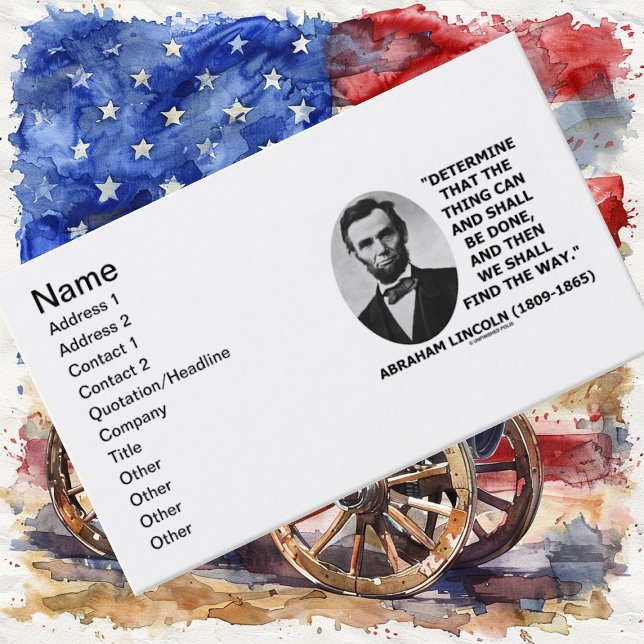Carte De Visite Abraham Lincoln Déterminer Ce Qui Peut Être Fait (Inspirational business card featuring goal-oriented determination quote by Abraham Lincoln)