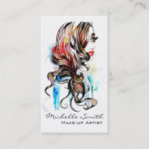 Carte De Visite Abstrait Aquarelle encre coloré femme maquillage
