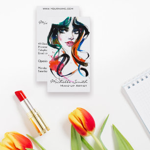 Carte De Visite Abstrait Aquarelle encre couleur femme maquillage 