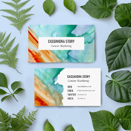 Carte De Visite Abstrait Art peint à la main brosse tracés Turquoi