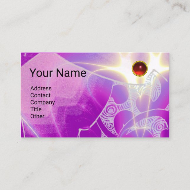 CARTE DE VISITE ABSTRAIT BLEU PURPLE ROSE VAGUES ROUGE RUBY MONOGR (Devant)