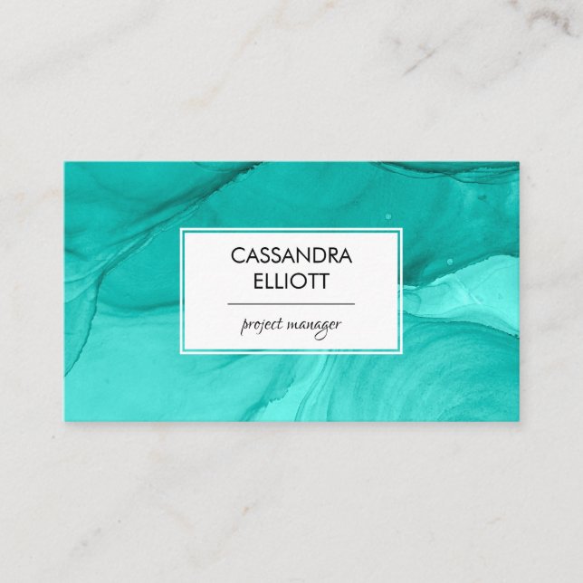 Carte De Visite Abstrait Bold Turquoise Unique Encre d'alcool Liqu (Devant)