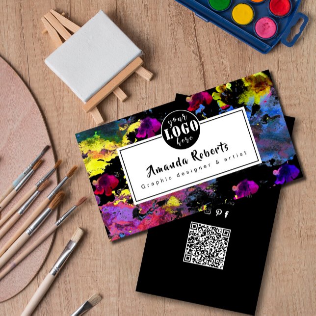 carte de visite Abstrait de fleurs d'aquarelle (Abstract watercolor flowers artist business card.#artisticbusinesscards#ModernBrightAbstractPainting)