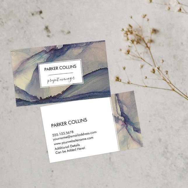 Carte De Visite Abstrait Dusty Blue Purple Alcohol Enk Liquid Art (Créateur téléchargé)