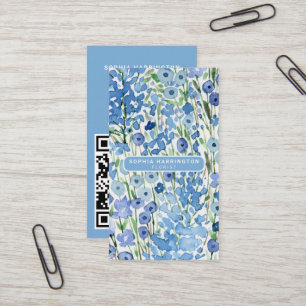 Carte De Visite Abstrait Floral Custom QR Code Scannable Florist