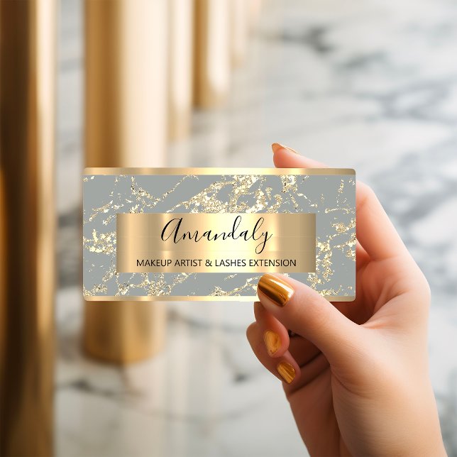 Carte De Visite Abstrait Gold Strokes Frame Marbre gris Gris (Abstract Gold Strokes Frame Marble Gray Grey Business Card)