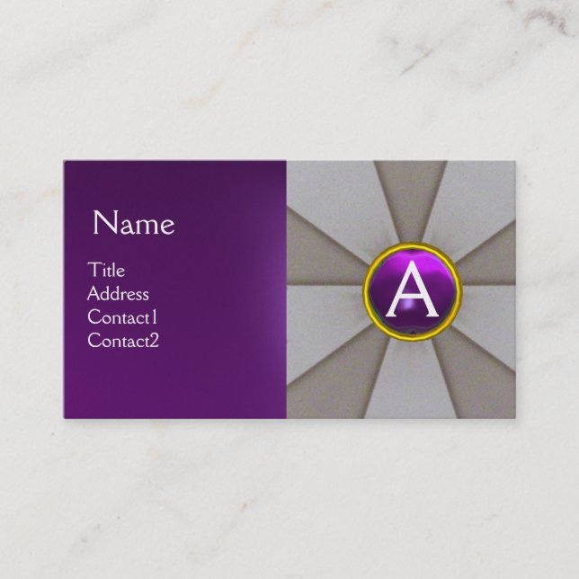 Carte De Visite ABSTRAIT GRIS, PURPLE GEMSTONE MONOGRAM Pearl (Devant)