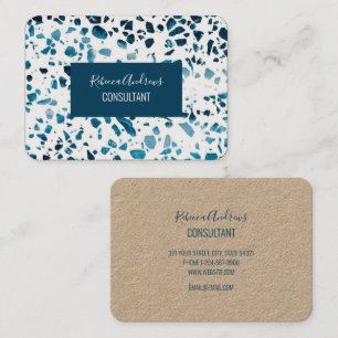 Carte De Visite Abstrait Terrazzo Mosaic Marine et Motif bleu clai