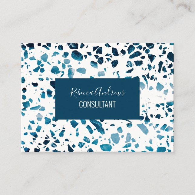 Carte De Visite Abstrait Terrazzo Mosaic Marine et Motif bleu clai (Devant)