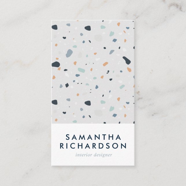 Carte De Visite Abstrait Terrazzo Motif Bleu clair & Marine (Devant)