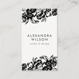 Carte De Visite Accent floral moderne noir et blanc