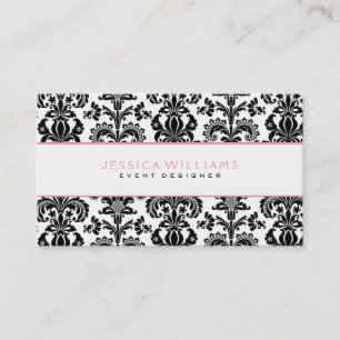 Carte De Visite Accents rose damassé noir et blanc