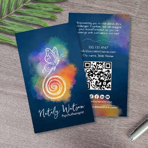 Carte De Visite Accompagnateur de vie en aquarelle stylo papillon 