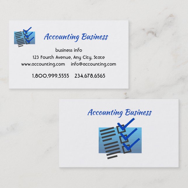 Carte De Visite Accounting Bookkeeping  Custom Business  (Devant / Derrière)