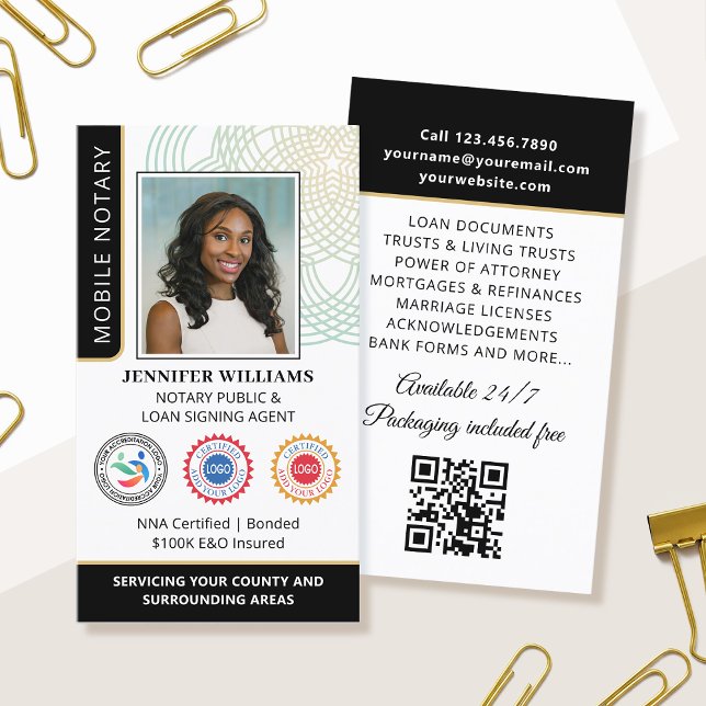 Carte De Visite Accréditation Notaire Photo publique QR Code noir (Créateur téléchargé)