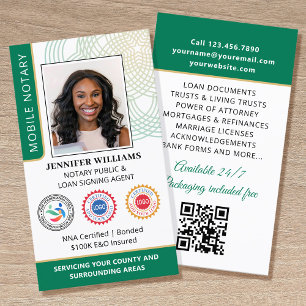 Carte De Visite Accréditation Notaire Public Photo QR Code Vert