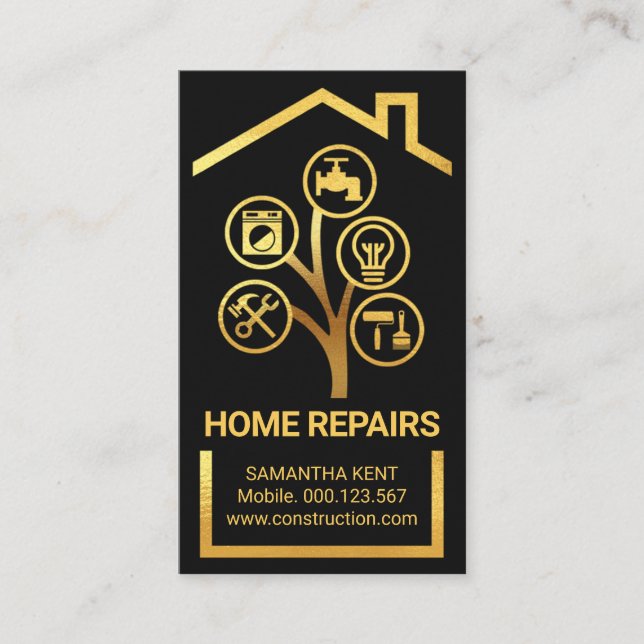 Carte De Visite Accueil Gold Handyman Outils Arborescence (Devant)