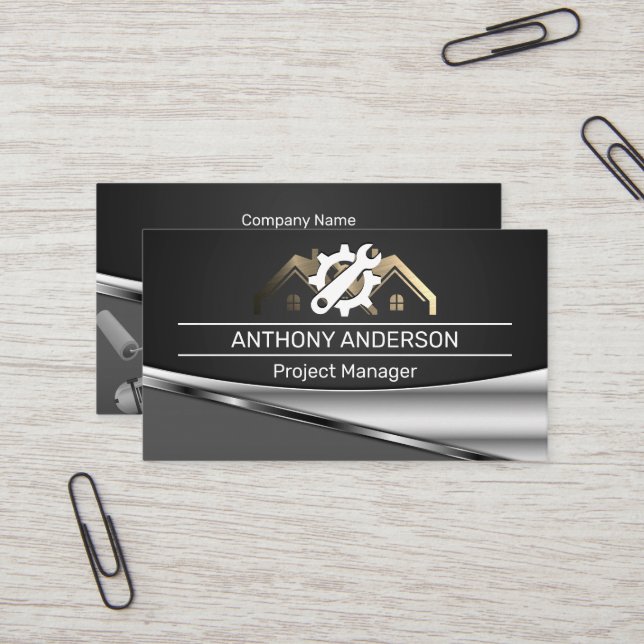 Carte De Visite Accueil Réparation Logo Construction Outils d'alim (Devant/Arrière en situation)