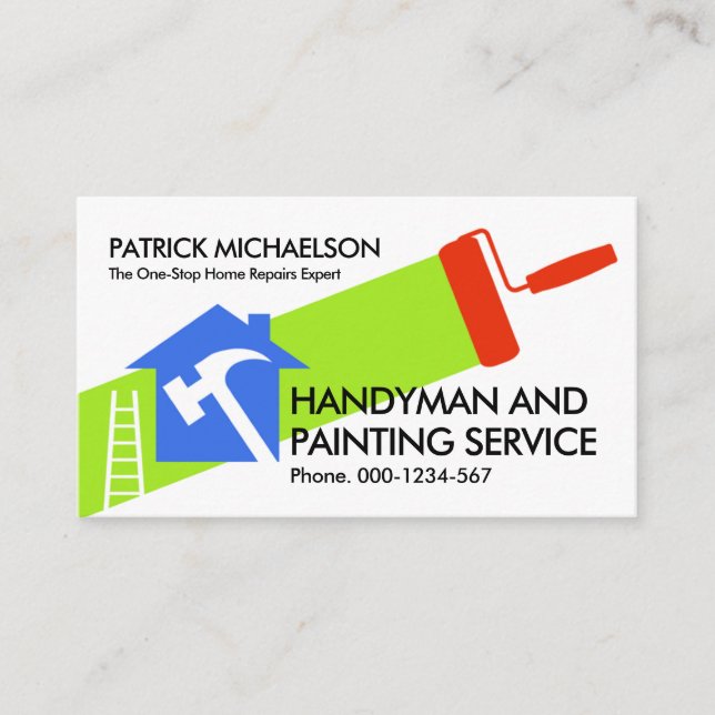 Carte De Visite Accueil Réparation Peinture Handyman Service (Devant)