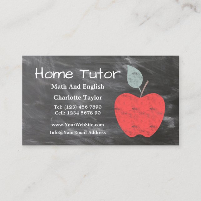 Carte De Visite Accueil Tutor Enseignant Apple Scrubed Chalkboard  (Devant)