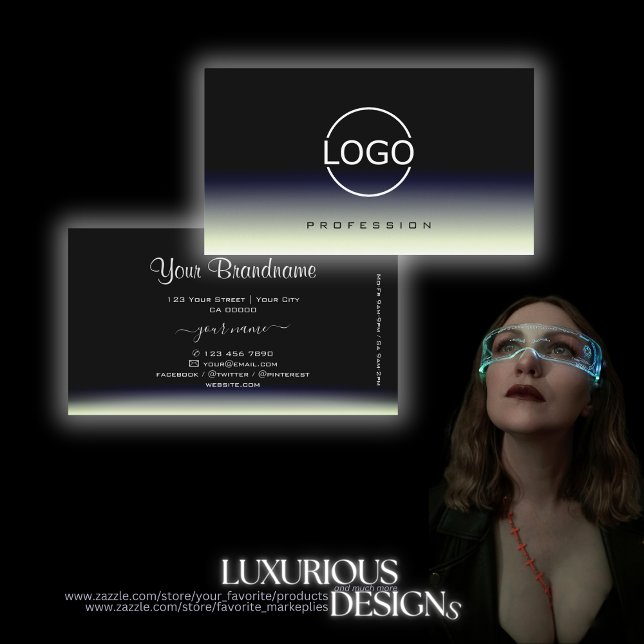 Carte De Visite Acier Bleu Noir Blanc Dégradé avec Logo Style (Créateur téléchargé)