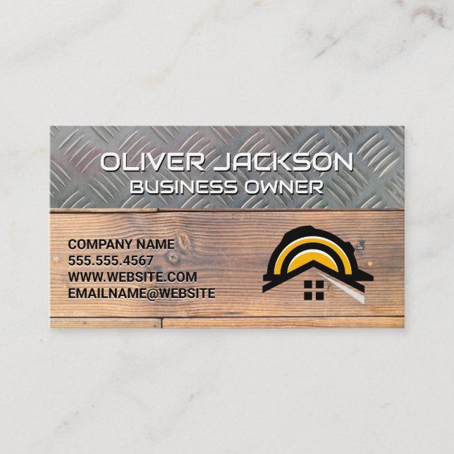 Carte De Visite Acier et bois | Logo de Construction Builder (Devant)