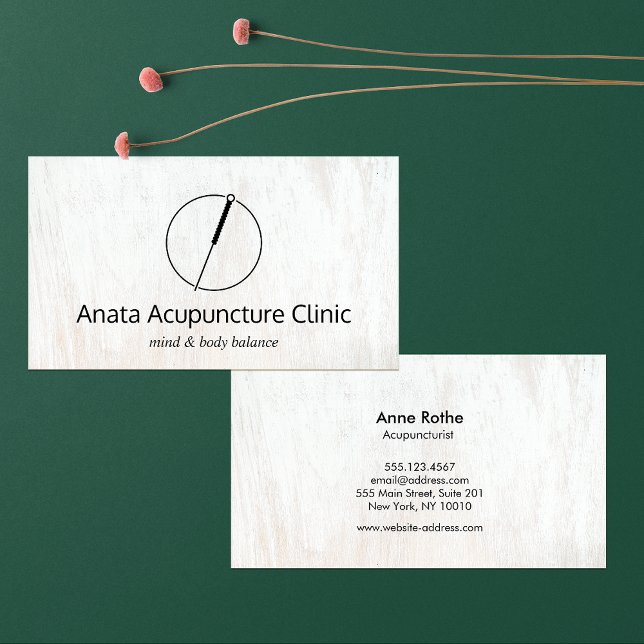 Carte De Visite Acupuncture Acupuncturiste Aiguille Logo Bois blan (Créateur téléchargé)