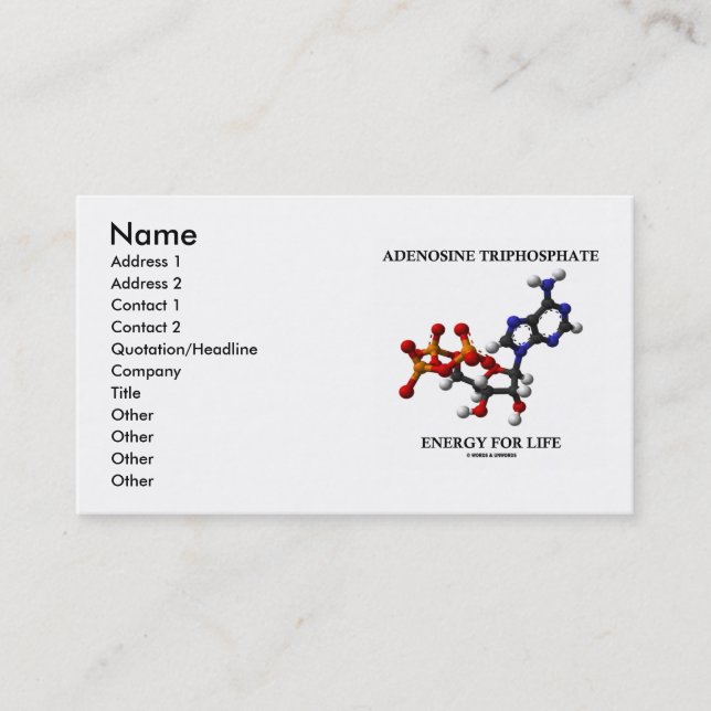Carte De Visite Adénosine Triphosphate (ATP) Énergie Pour La Vie (Devant)