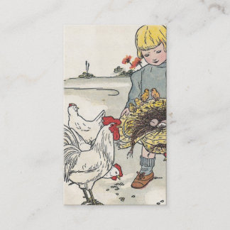 Carte De Visite Adorable fille Vintage aux poulets