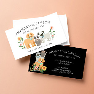 Carte De Visite Adorable Floral Chien & Chat Services de soins pou