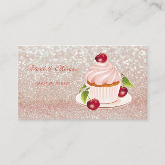 Carte De Visite adorable, Gratté, Glitterie, Cupcake, (Devant)