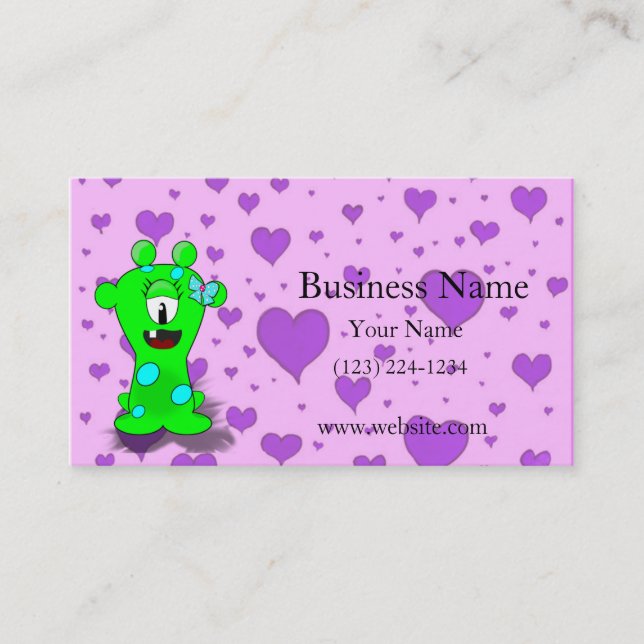 Carte De Visite Adorable Monstre Vert Bébé sur les coeurs Arrière  (Devant)