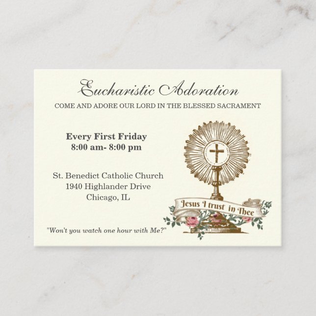 Carte De Visite Adoration eucharistique Catholique Prière Jésus En (Devant)