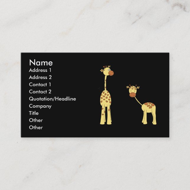 Carte De Visite Adulte et girafe de bébé. Bande dessinée (Devant)
