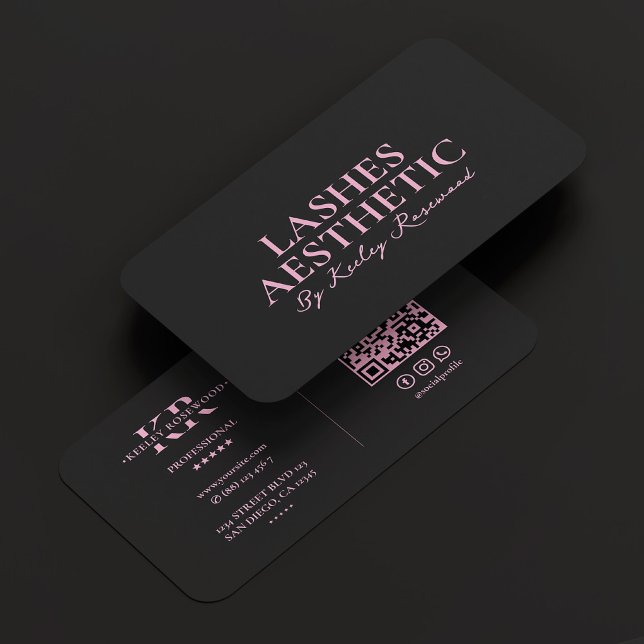 Carte De Visite  Aesthetic Lashes Makeup Artist Pink Black (Aesthetic Lashes Makeup Artist Pink Black Business Card
)