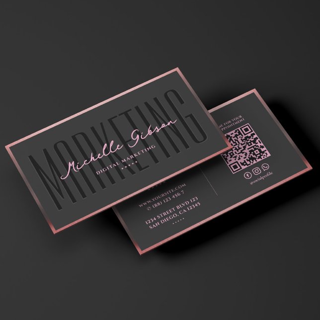 Carte De Visite Aesthetic Pink Black Marketing Professional  (Aesthetic Pink Black Marketing Professional Business Card
)
