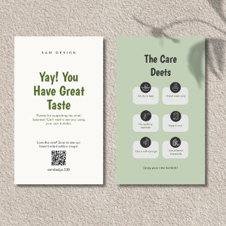 Carte De Visite Aesthetic Tumbler Care Instructions QR Code Card