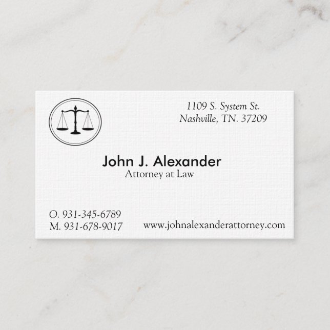 Carte De Visite Affaires d'avocat, 3,5" x 2,0", blanc 100 (Devant)