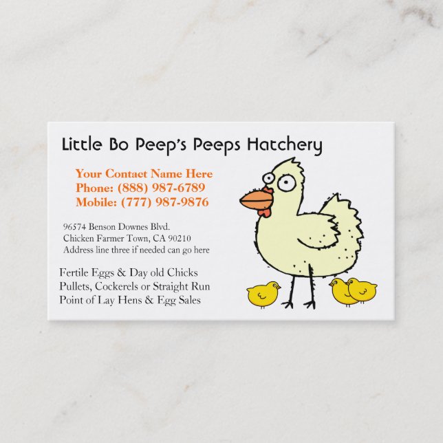 Carte De Visite Affaires d'établissement d'incubation de poulet ou (Devant)