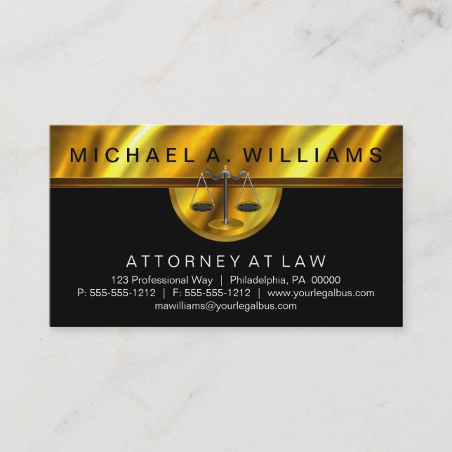 Carte De Visite Affaires juridiques d'avocat noir élégant d'or (Devant)