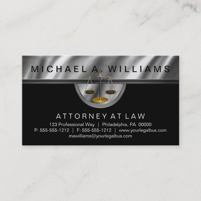 Carte De Visite Affaires juridiques de loi d'avocat argenté (Devant)