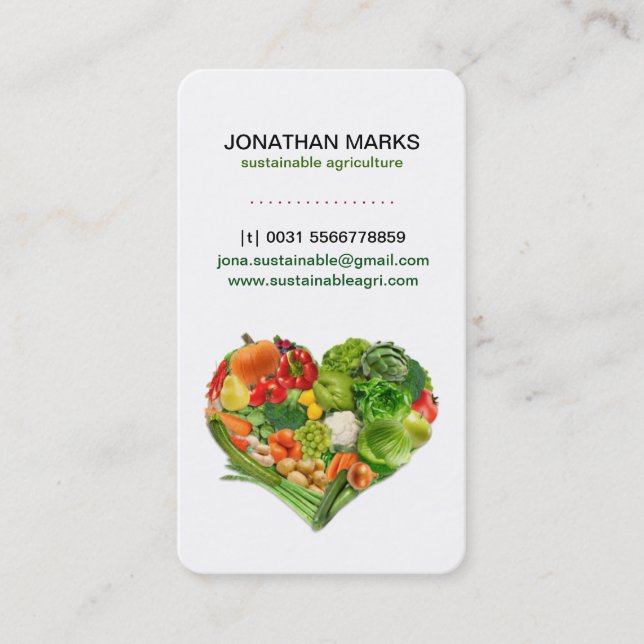 Carte De Visite Affaires saines de coeur de légumes fruits (Devant)
