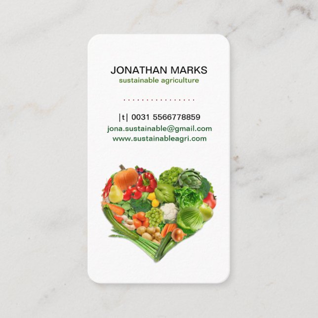 Carte De Visite Affaires saines de coeur de légumes fruits (Devant)