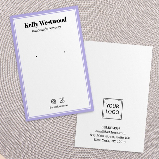 CARTE DE VISITE AFFICHER LOGO LOGO SOCIAL ICON (PURPLE LIGHT DOUBLE BORDER MODERN SIMPLE EARRING DISPLAY CARDS)