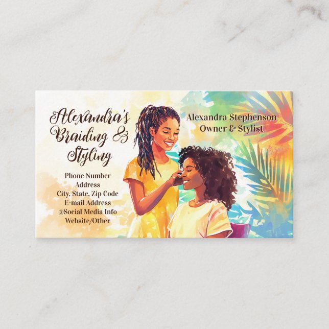 Carte De Visite African-American Black Hairstylist Salon Braiding (Devant)