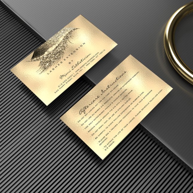 Carte De Visite Aftercare Instructions Lashes Metallic Gold Lux (Aftercare Instructions Lashes Metallic Gold Lux Business Card)