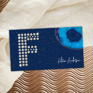 Carte De Visite Agate bleu diamant chic Lettre F initiale Monogram