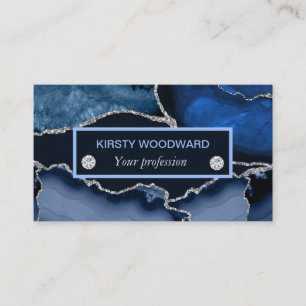 Carte De Visite Agate de Parties scintillant bleu marine et argent